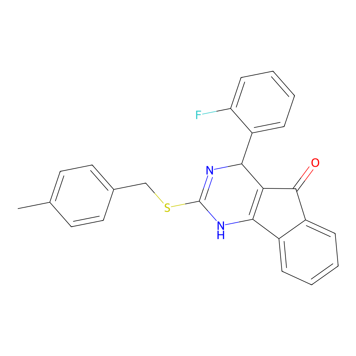 4-(2-fluorophenyl)-2-[(4-methylbenzyl)sulfanyl]-1,4-dihydro-5H-indeno[1,2-d]pyrimidin-5-one molecular structure, CAS 860788-33-6
