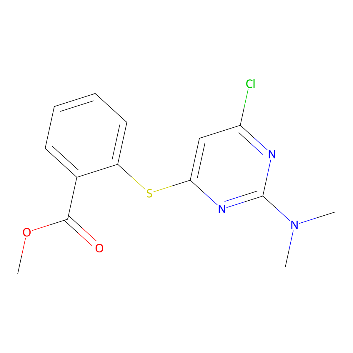Methyl 2-{[6-chloro-2-(dimethylamino)-4-pyrimidinyl]sulfanyl}benzenecarboxylate molecular structure, CAS 860788-56-3