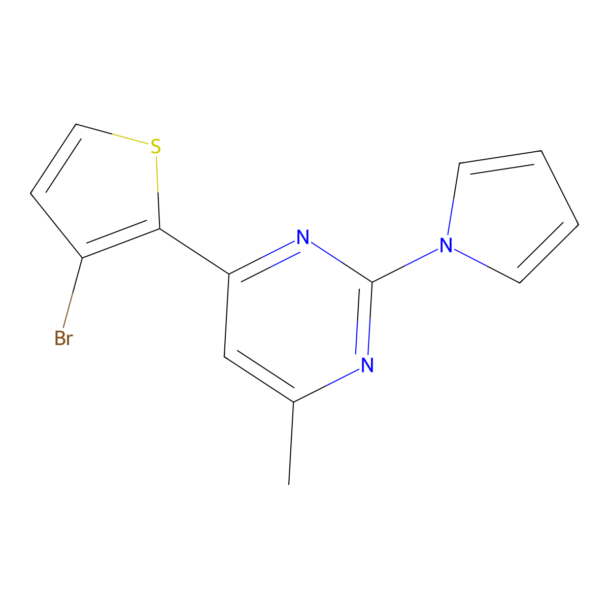 4-(3-bromo-2-thienyl)-6-methyl-2-(1H-pyrrol-1-yl)pyrimidine molecular structure, CAS 860788-72-3