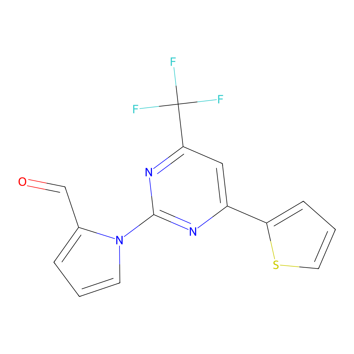 1-[4-(2-thienyl)-6-(trifluoromethyl)-2-pyrimidinyl]-1H-pyrrole-2-carbaldehyde molecular structure, CAS 860788-75-6