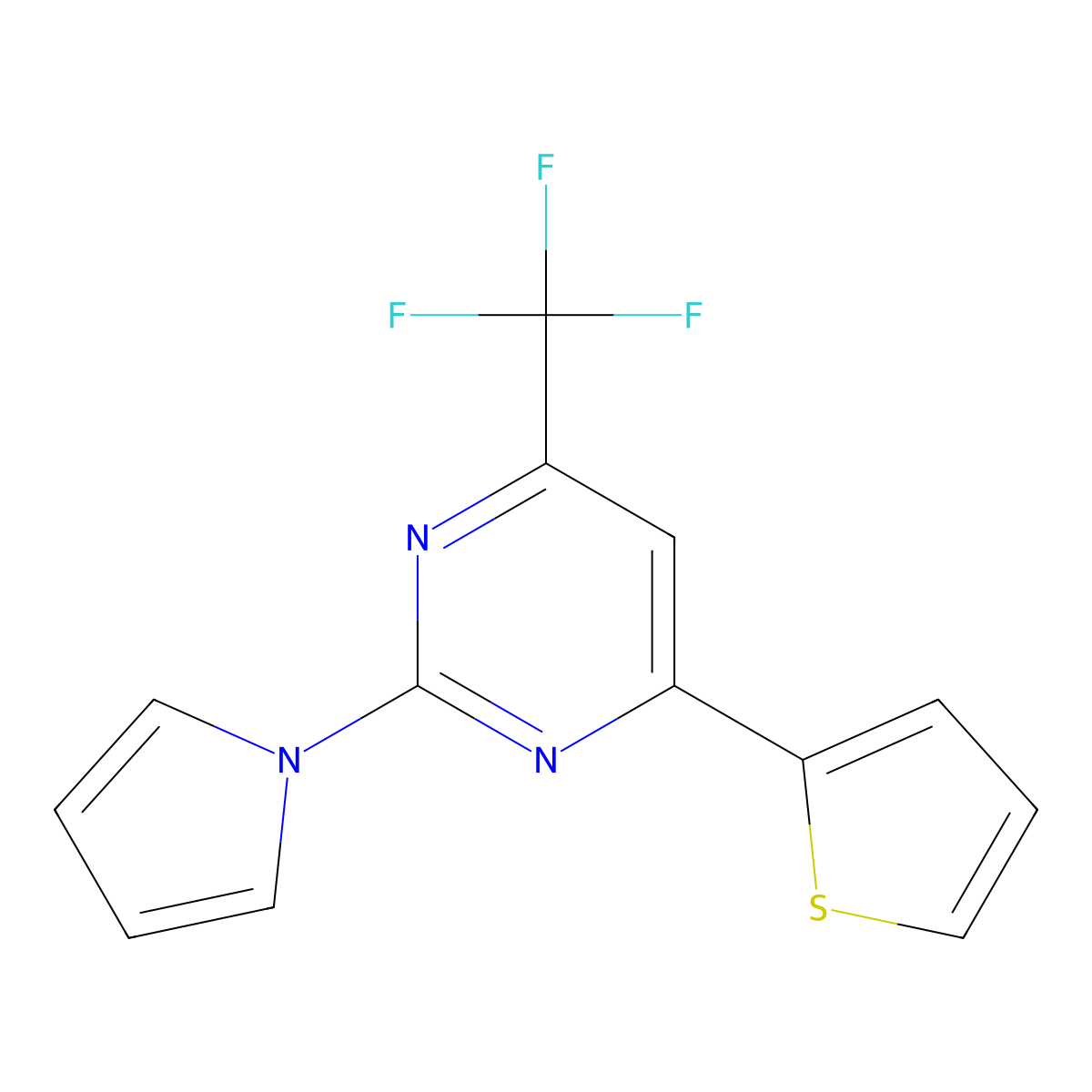 2-(1H-pyrrol-1-yl)-4-(2-thienyl)-6-(trifluoromethyl)pyrimidine molecular structure, CAS 860788-79-0