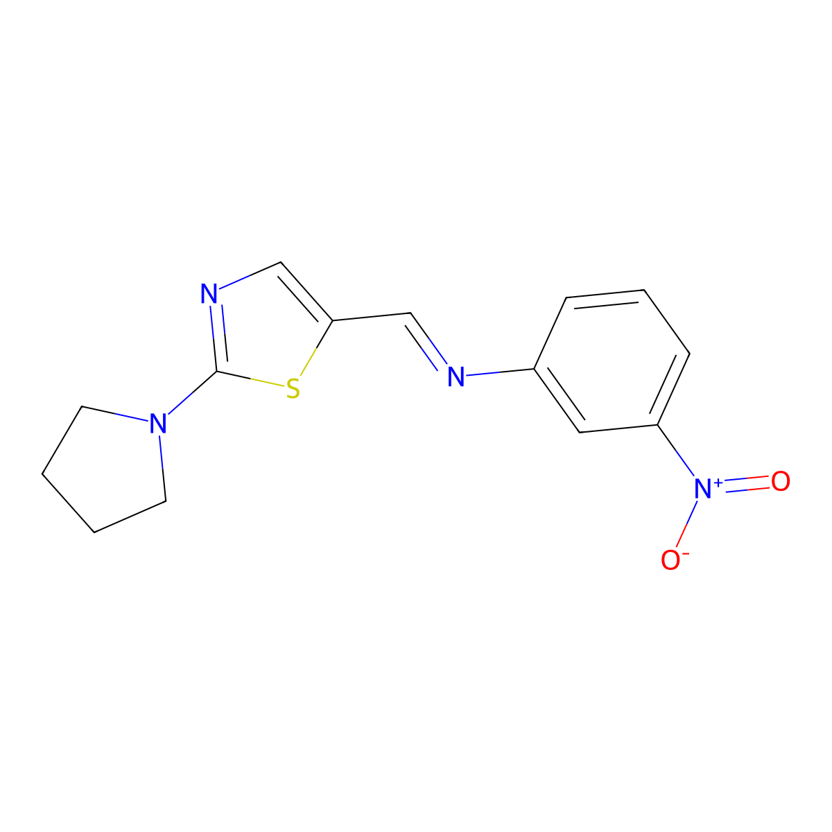3-nitro-N-{(E)-[2-(1-pyrrolidinyl)-1,3-thiazol-5-yl]methylidene}aniline molecular structure, CAS 860788-99-4