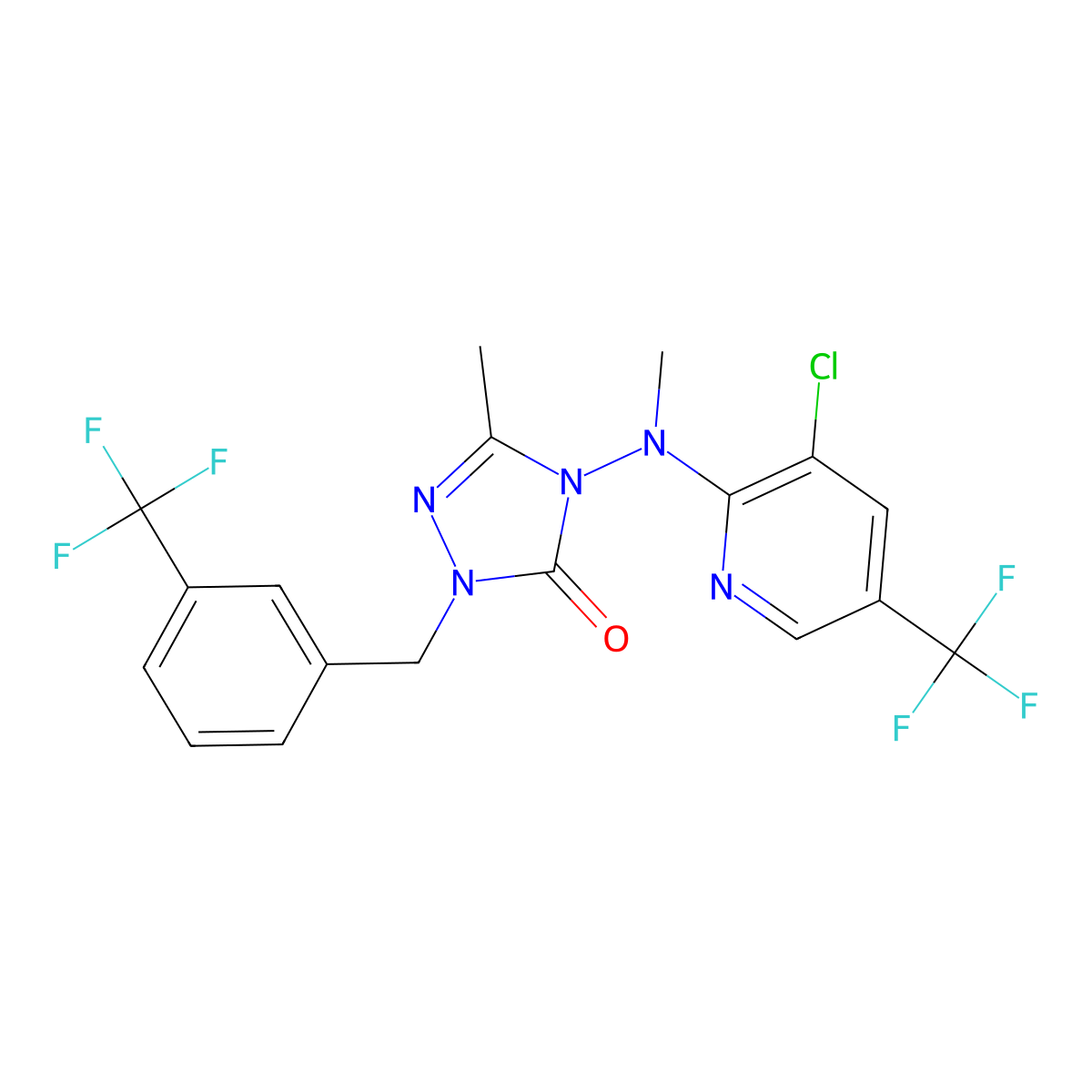 4-[[3-Chloro-5-(trifluoromethyl)pyridin-2-yl]-methylamino]-5-methyl-2-[[3-(trifluoromethyl)phenyl]methyl]-1,2,4-triazol-3-one molecular structure, CAS 860789-10-2