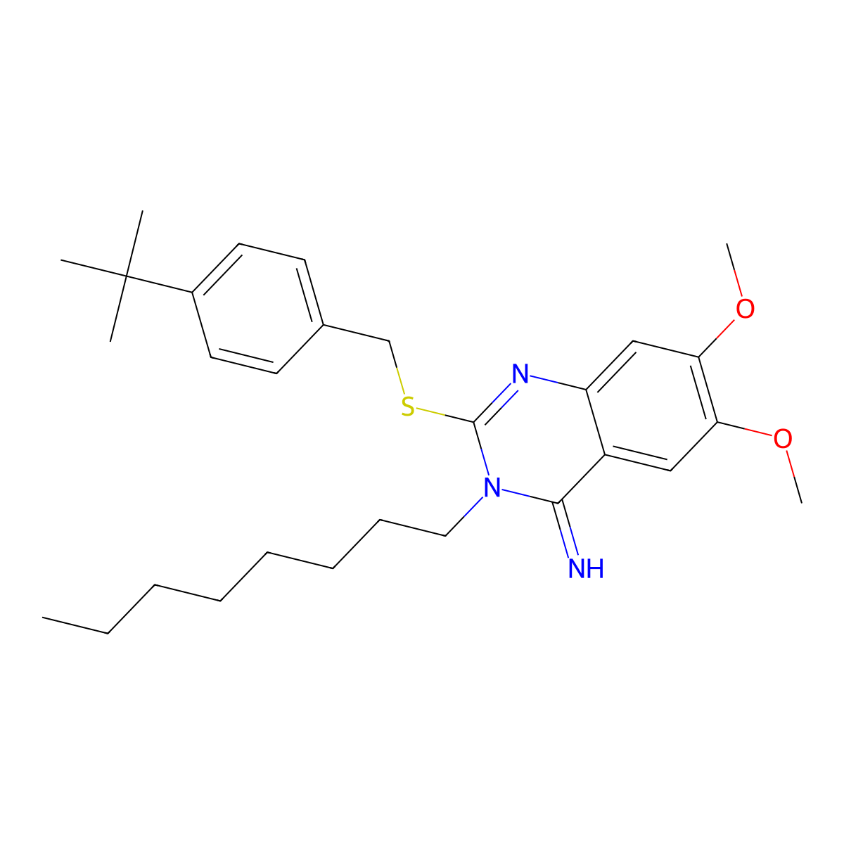 2-{[4-(tert-butyl)benzyl]sulfanyl}-6,7-dimethoxy-3-octyl-4(3H)-quinazolinimine molecular structure, CAS 860789-19-1
