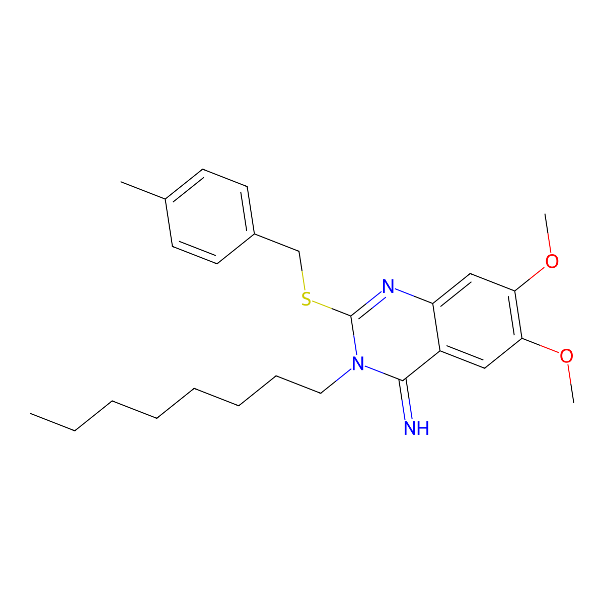 6,7-dimethoxy-2-[(4-methylbenzyl)sulfanyl]-3-octyl-4(3H)-quinazolinimine molecular structure, CAS 860789-26-0