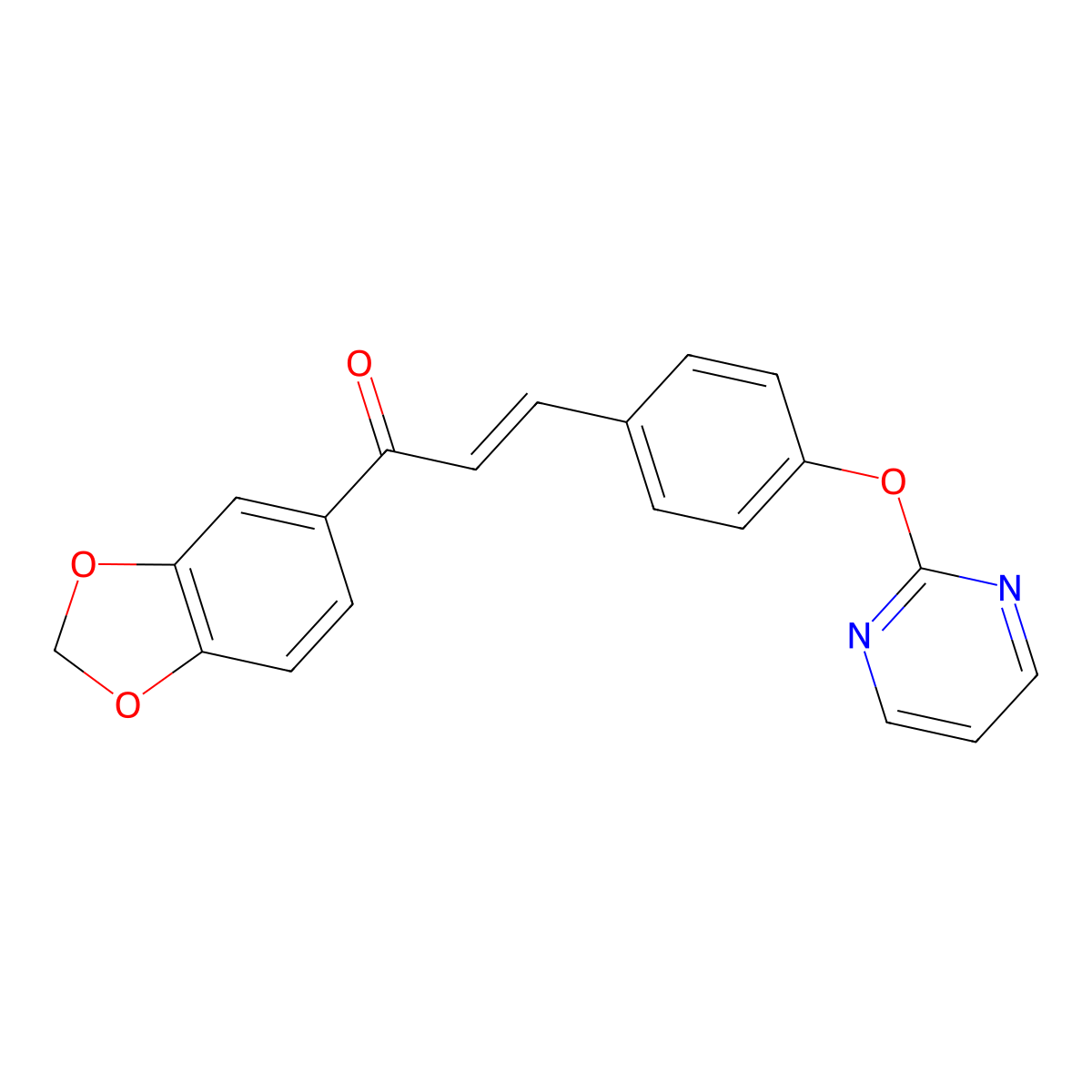(E)-1-(1,3-benzodioxol-5-yl)-3-(4-pyrimidin-2-yloxyphenyl)prop-2-en-1-one molecular structure, CAS 860789-31-7