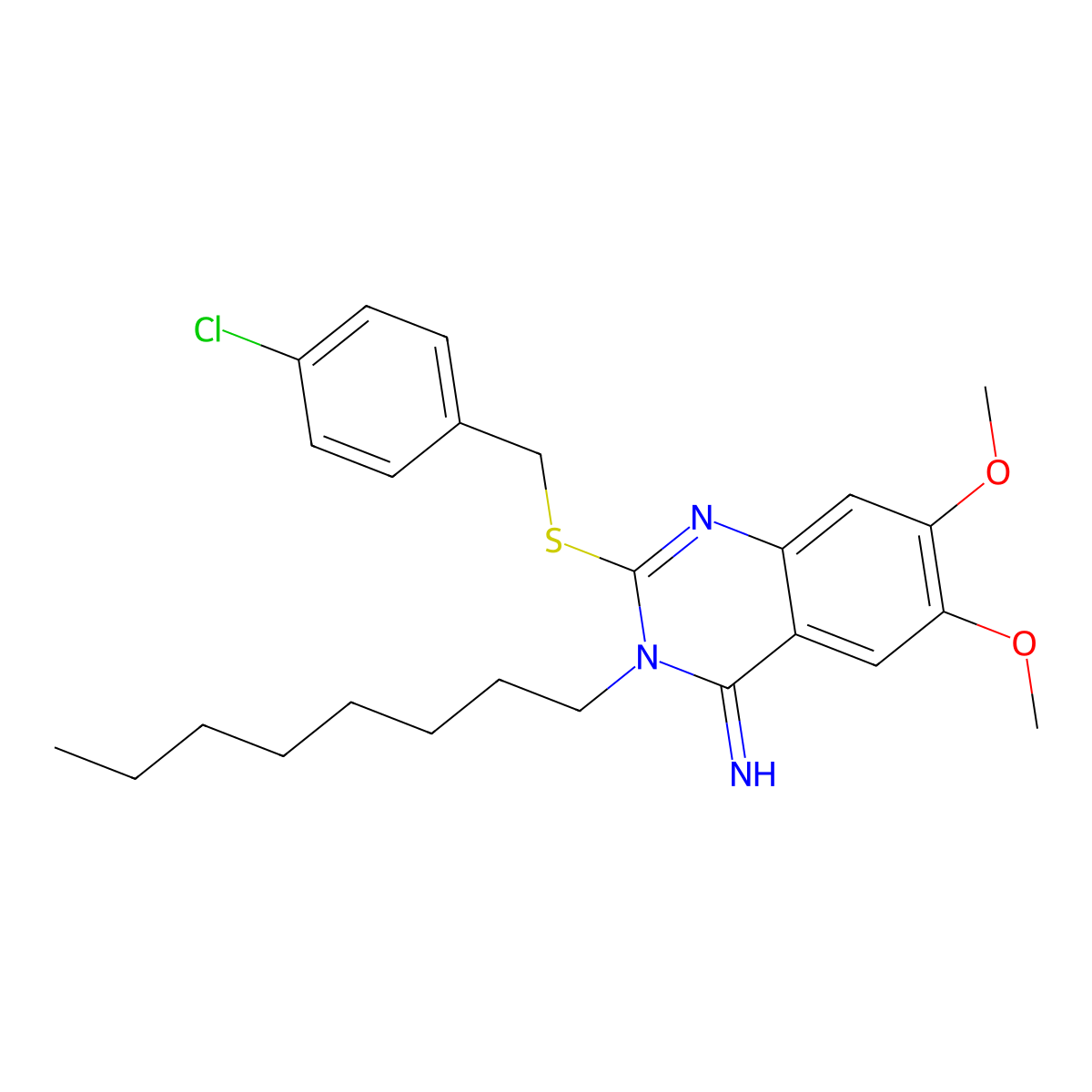 2-[(4-chlorobenzyl)sulfanyl]-6,7-dimethoxy-3-octyl-4(3H)-quinazolinimine molecular structure, CAS 860789-34-0
