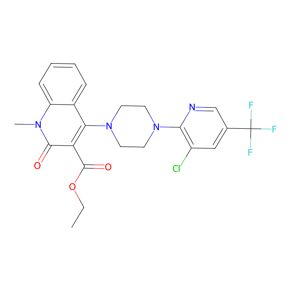 Ethyl 4-{4-[3-chloro-5-(trifluoromethyl)-2-pyridinyl]piperazino}-1-methyl-2-oxo-1,2-dihydro-3-quinolinecarboxylate molecular structure, CAS 860789-41-9