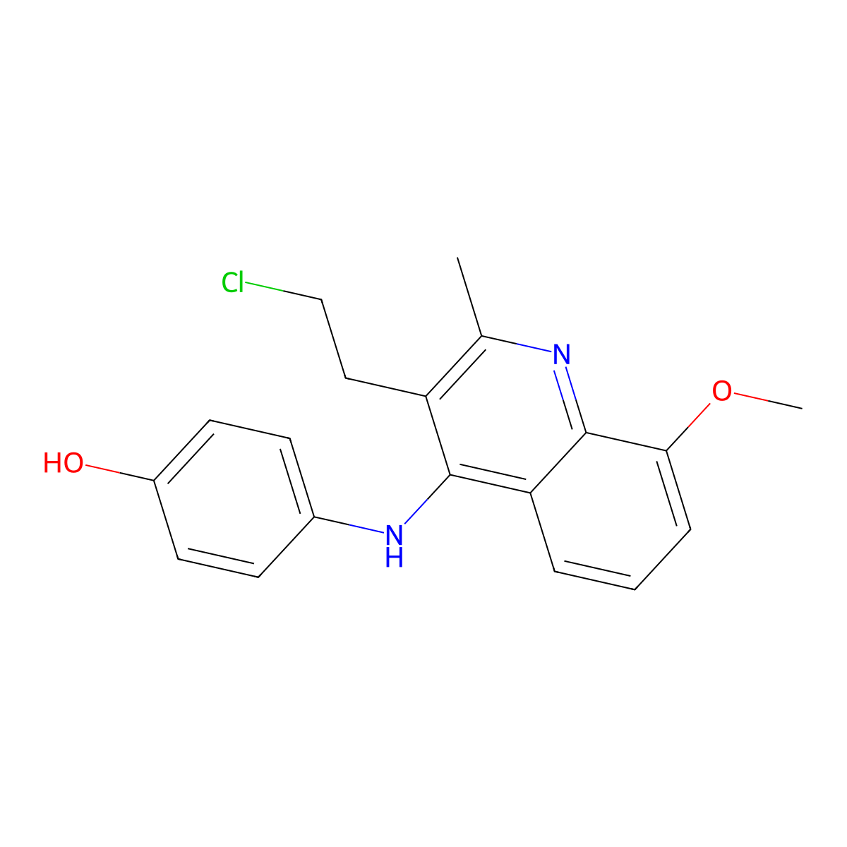 4-{[3-(2-Chloroethyl)-8-methoxy-2-methyl-4-quinolinyl]amino}benzenol molecular structure, CAS 860789-46-4