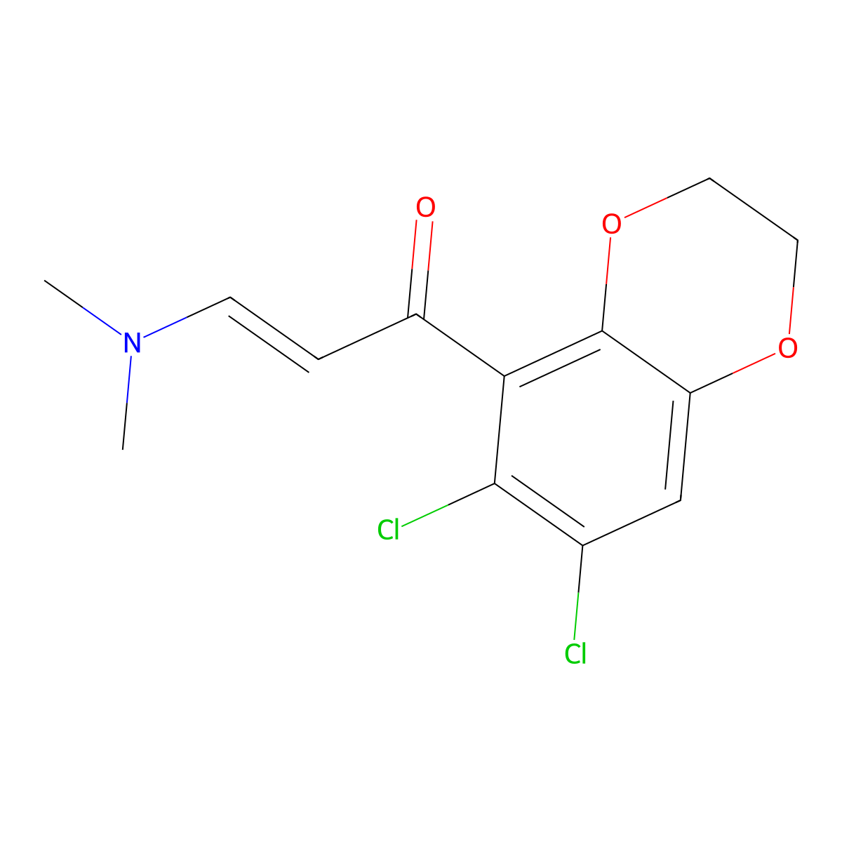 (E)-1-(6,7-dichloro-2,3-dihydro-1,4-benzodioxin-5-yl)-3-(dimethylamino)prop-2-en-1-one molecular structure, CAS 860789-47-5