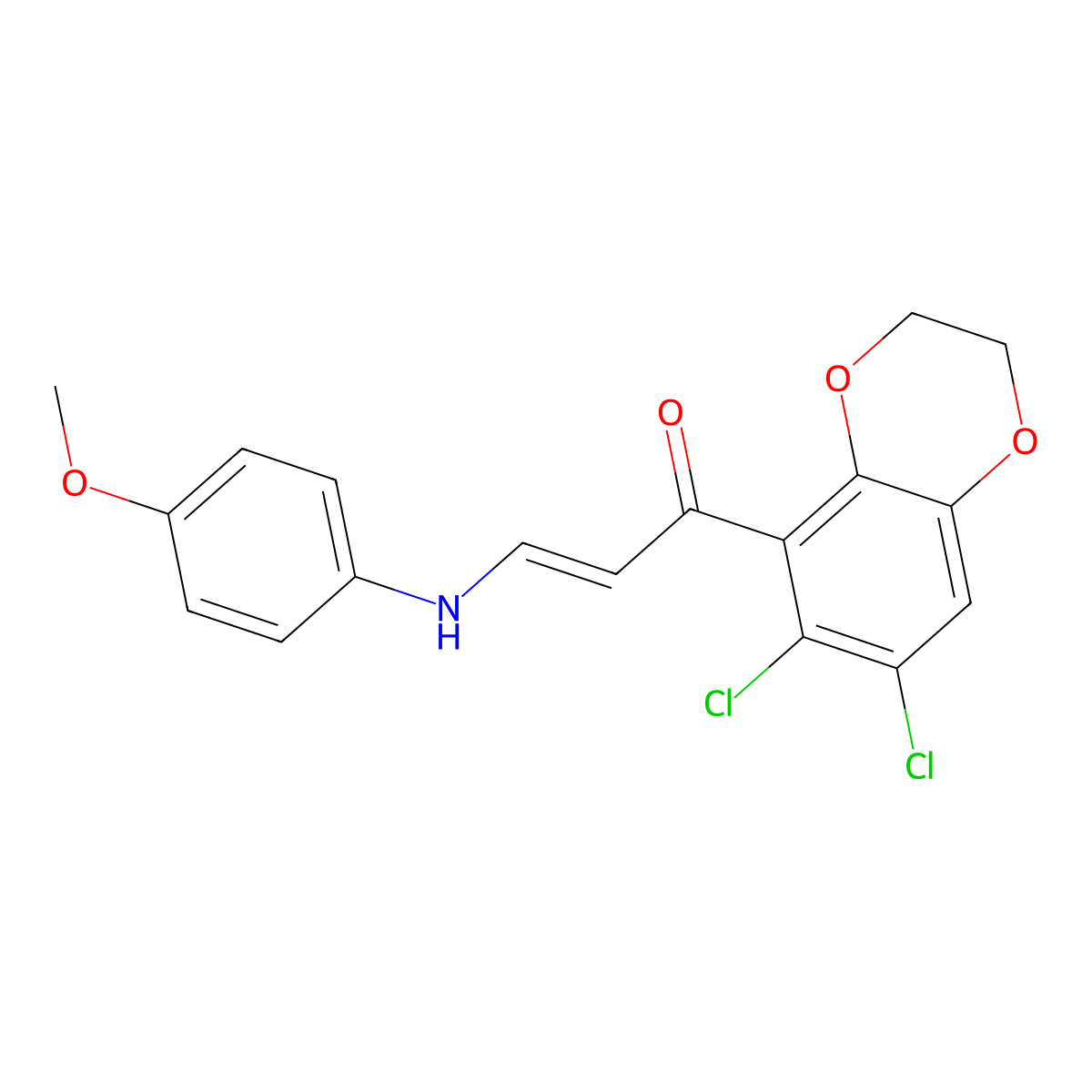 (E)-1-(6,7-dichloro-2,3-dihydro-1,4-benzodioxin-5-yl)-3-(4-methoxyanilino)prop-2-en-1-one molecular structure, CAS 860789-54-4