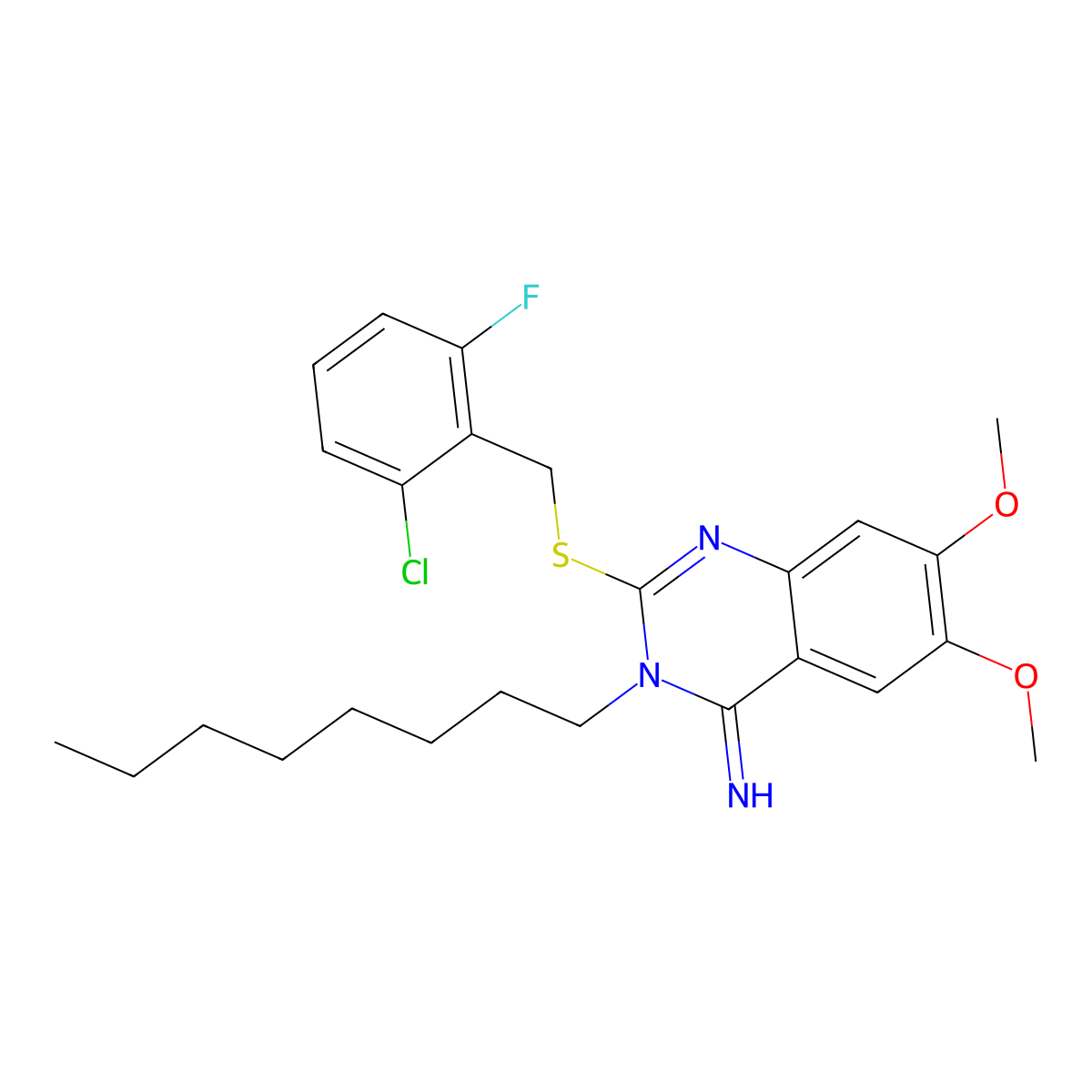 2-[(2-chloro-6-fluorobenzyl)sulfanyl]-6,7-dimethoxy-3-octyl-4(3H)-quinazolinimine molecular structure, CAS 860789-55-5