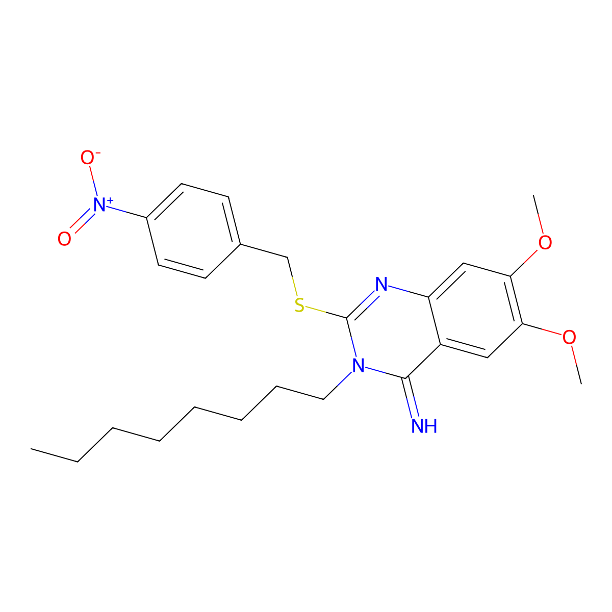 6,7-dimethoxy-2-[(4-nitrobenzyl)sulfanyl]-3-octyl-4(3H)-quinazolinimine molecular structure, CAS 860789-61-3
