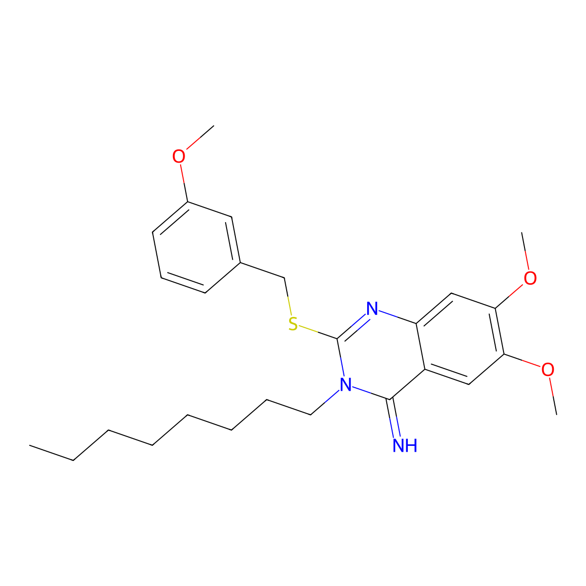 6,7-dimethoxy-2-[(3-methoxybenzyl)sulfanyl]-3-octyl-4(3H)-quinazolinimine molecular structure, CAS 860789-62-4