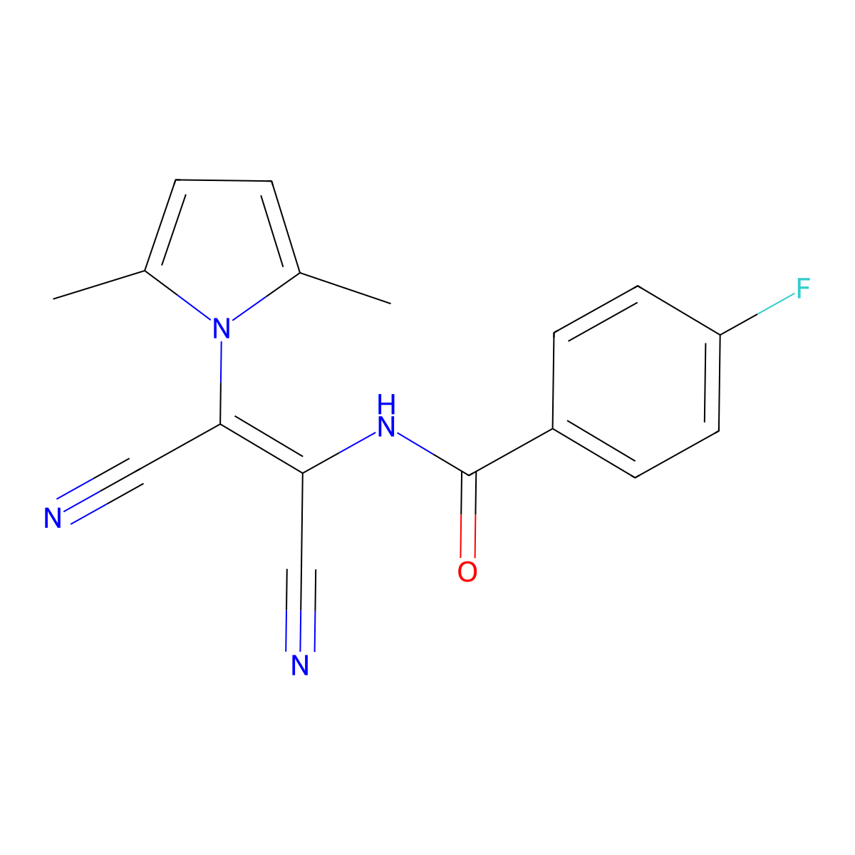 N-[(1E)-1,2-dicyano-2-(2,5-dimethyl-1H-pyrrol-1-yl)eth-1-en-1-yl]-4-fluorobenzamide molecular structure, CAS 860789-63-5