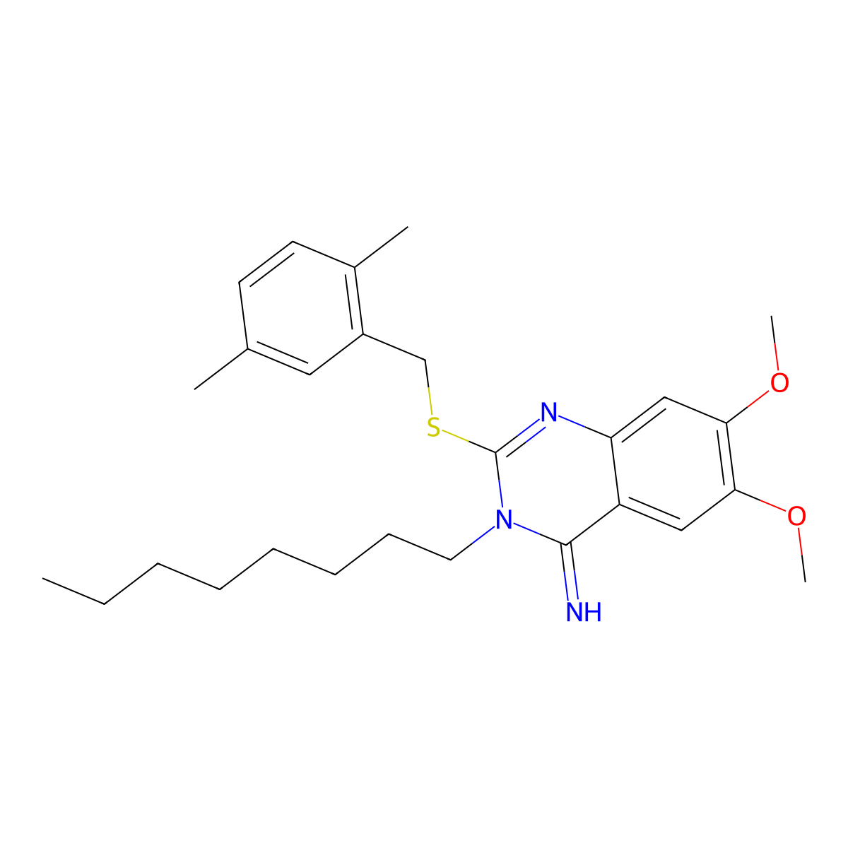 2-[(2,5-dimethylbenzyl)sulfanyl]-6,7-dimethoxy-3-octyl-4(3H)-quinazolinimine molecular structure, CAS 860789-66-8