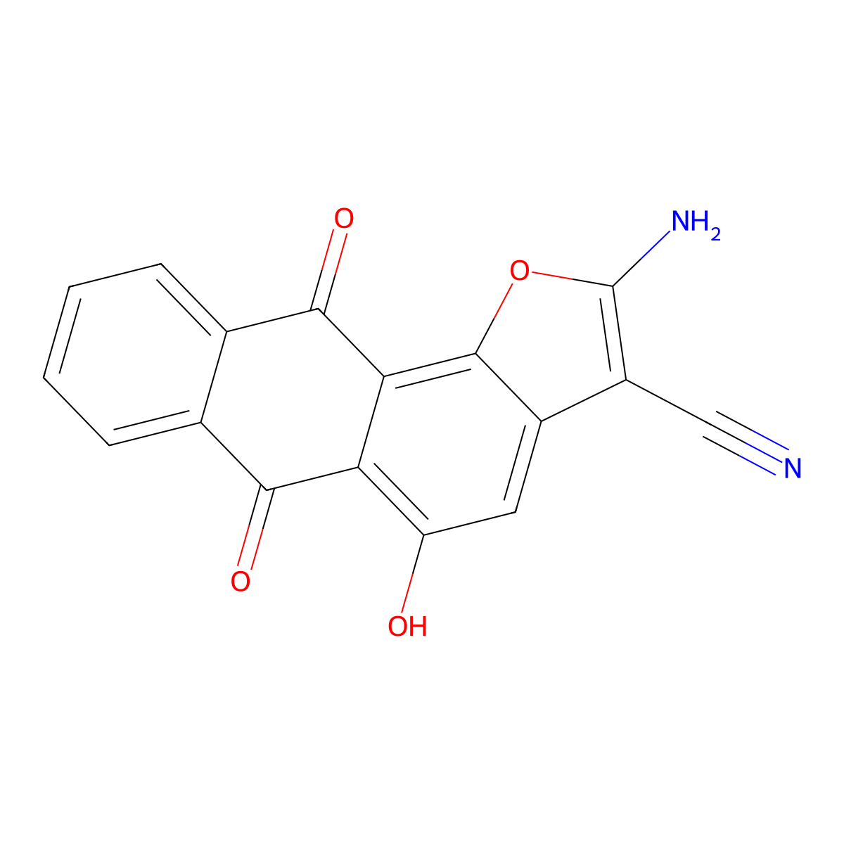 2-Amino-5-hydroxy-6,11-dioxoanthra[1,2-b]furan-3-carbonitrile molecular structure, CAS 86092-18-4