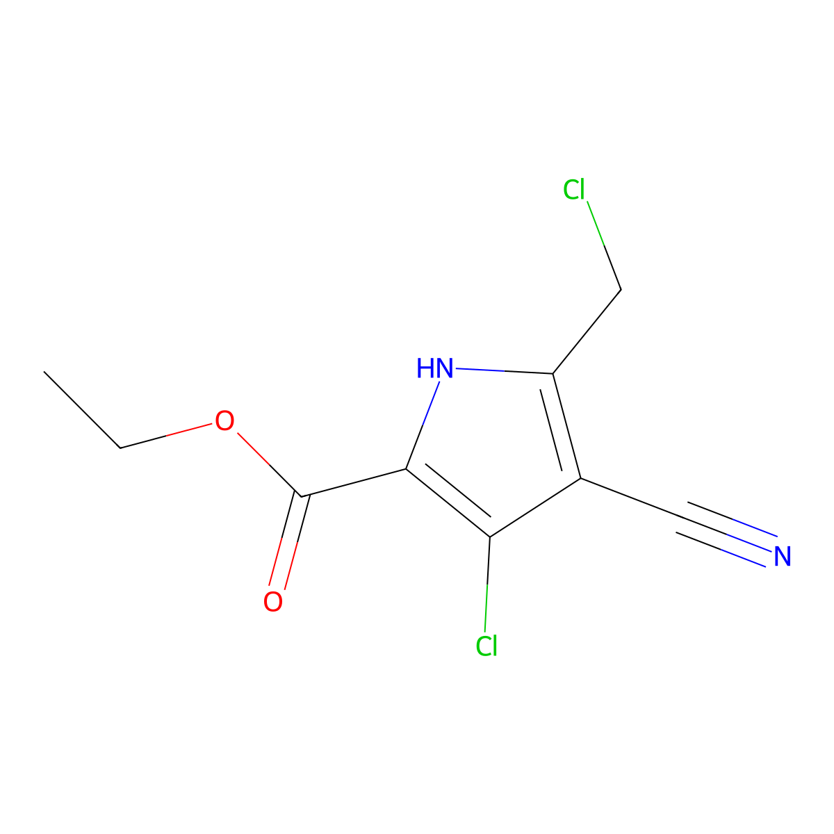 Ethyl 3-chloro-5-(chloromethyl)-4-cyano-1H-pyrrole-2-carboxylate molecular structure, CAS 861034-57-3