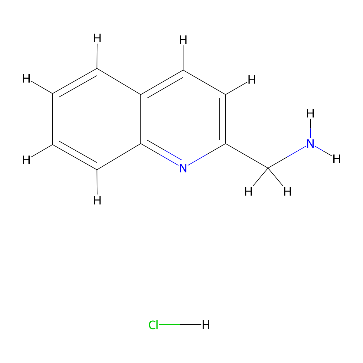 Quinolin-2-ylmethanamine hydrochloride molecular structure, CAS 861036-67-1