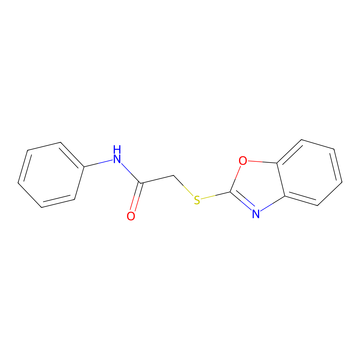 Acetamide, 2-(2-benzoxazolylthio)-N-phenyl- molecular structure, CAS 86109-43-5