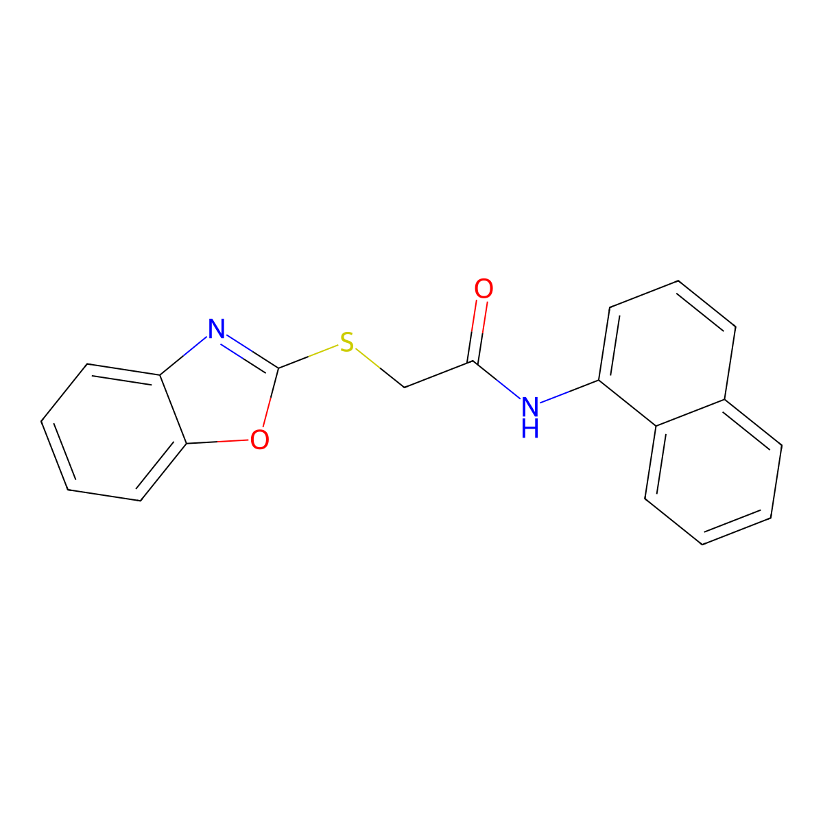 2-(1,3-benzoxazol-2-ylsulfanyl)-N-naphthalen-1-ylacetamide molecular structure, CAS 86109-51-5