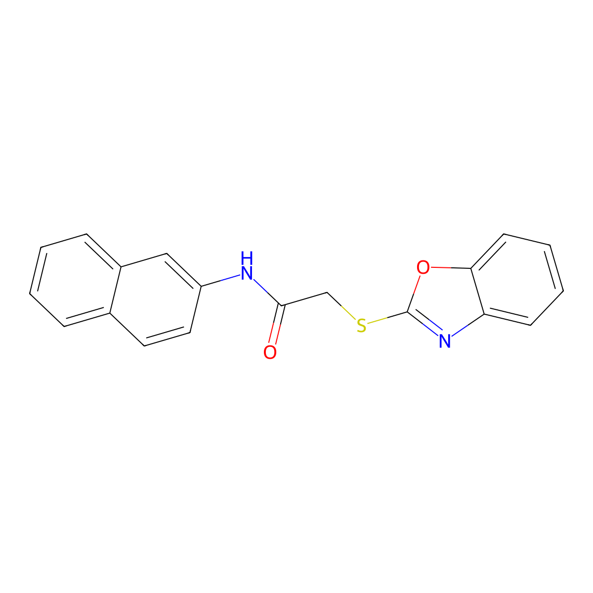 2-(1,3-benzoxazol-2-ylsulfanyl)-N-naphthalen-2-ylacetamide molecular structure, CAS 86109-52-6
