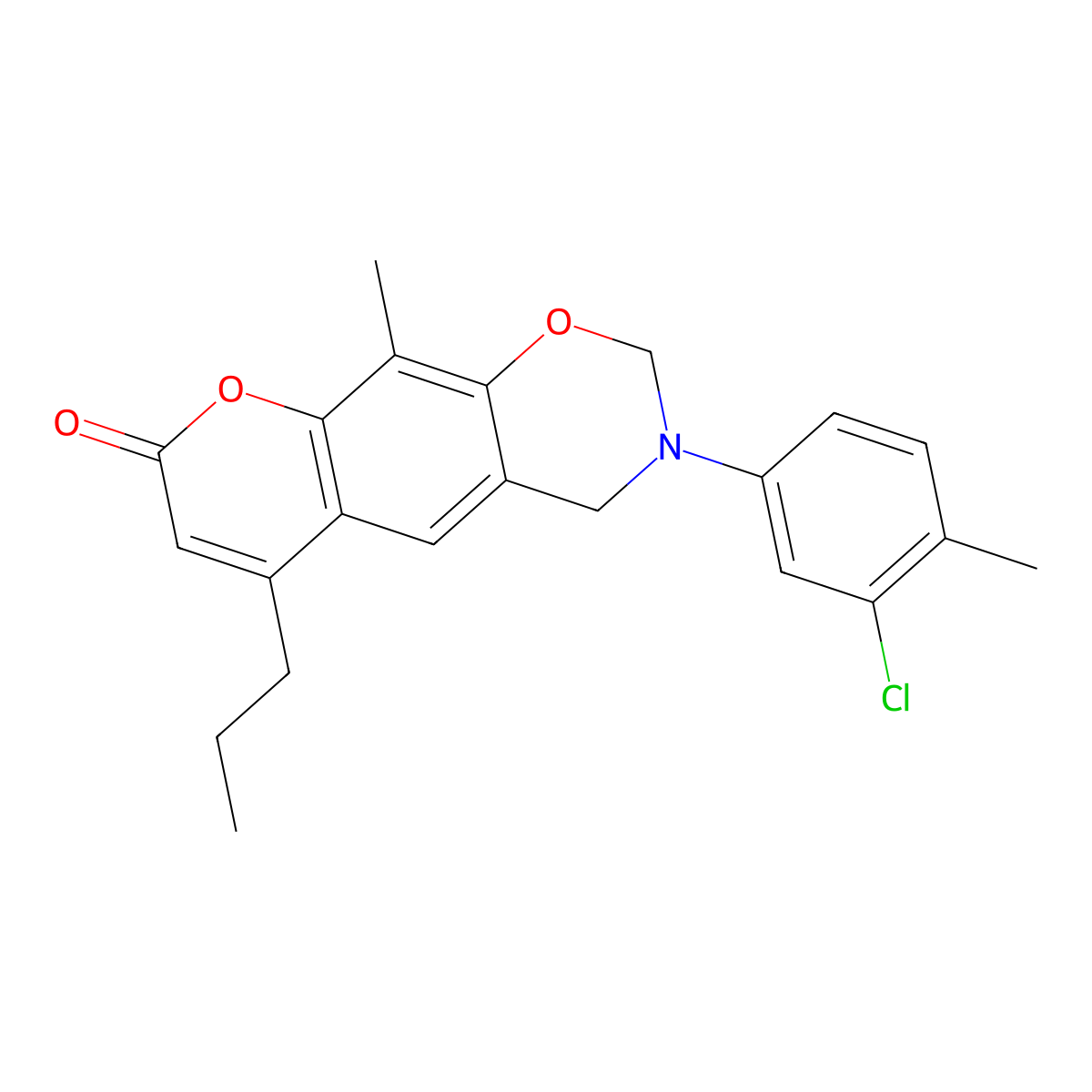 3-(3-chloro-4-methylphenyl)-10-methyl-6-propyl-3,4-dihydro-2H,8H-chromeno[6,7-e][1,3]oxazin-8-one molecular structure, CAS 861110-40-9