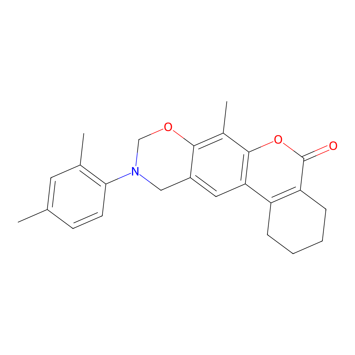 10-(2,4-dimethylphenyl)-7-methyl-1,2,3,4,10,11-hexahydro-5H,9H-benzo[3,4]chromeno[6,7-e][1,3]oxazin-5-one molecular structure, CAS 861110-67-0