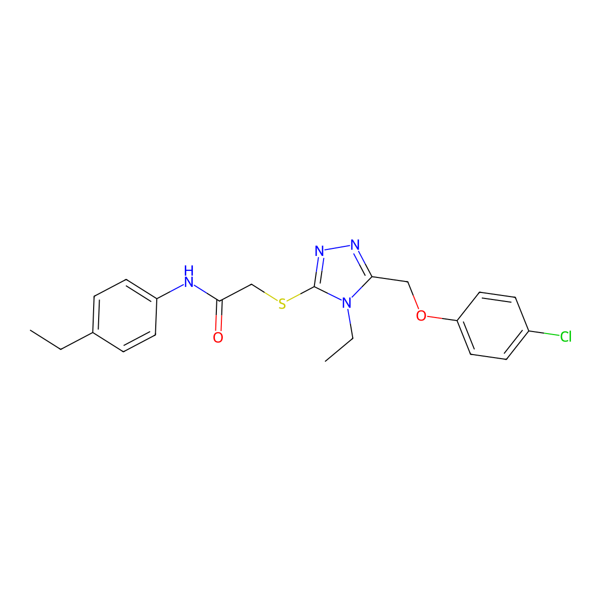 2-({5-[(4-chlorophenoxy)methyl]-4-ethyl-4H-1,2,4-triazol-3-yl}sulfanyl)-N-(4-ethylphenyl)acetamide molecular structure, CAS 861110-82-9