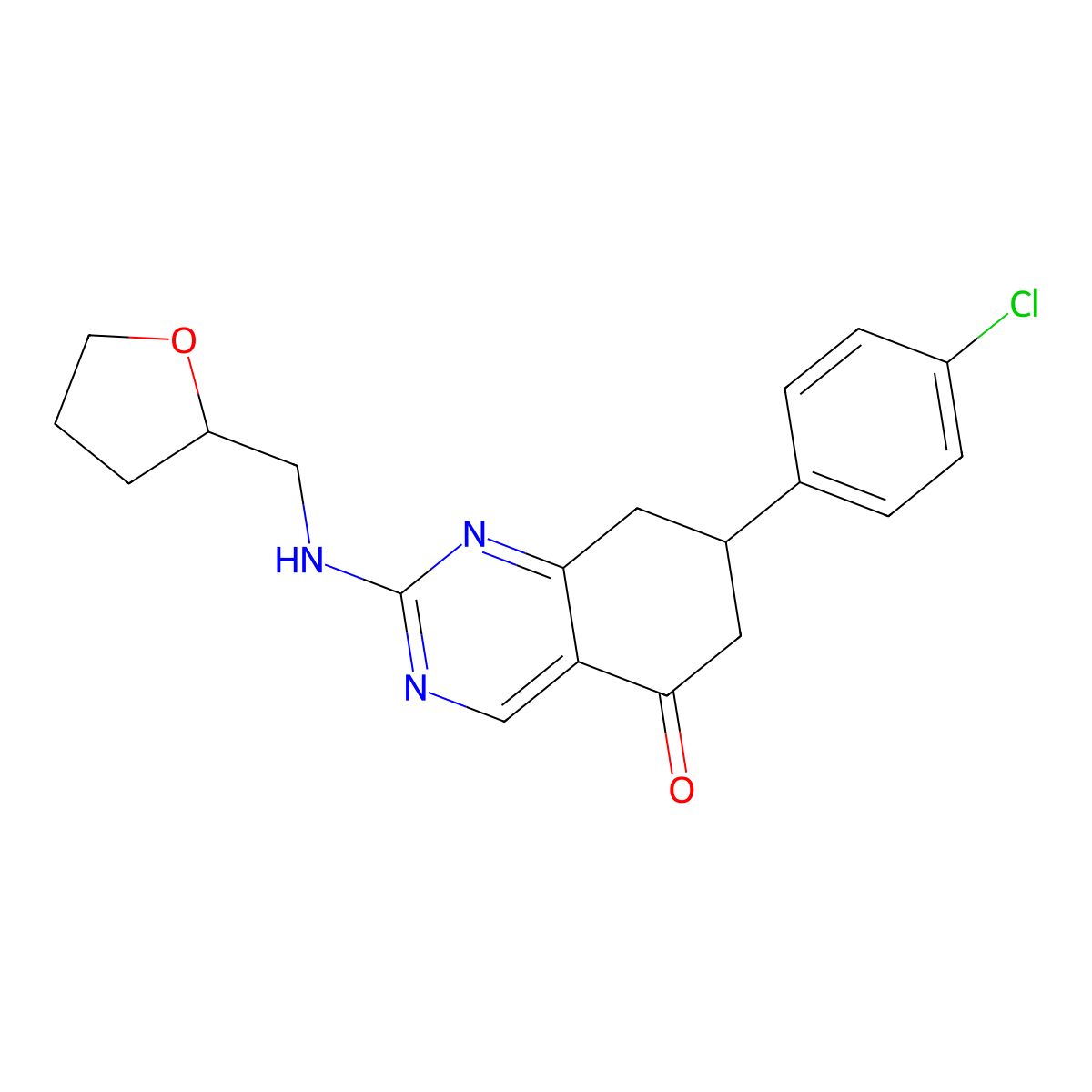 7-(4-chlorophenyl)-2-[(tetrahydrofuran-2-ylmethyl)amino]-7,8-dihydroquinazolin-5(6H)-one molecular structure, CAS 861111-35-5