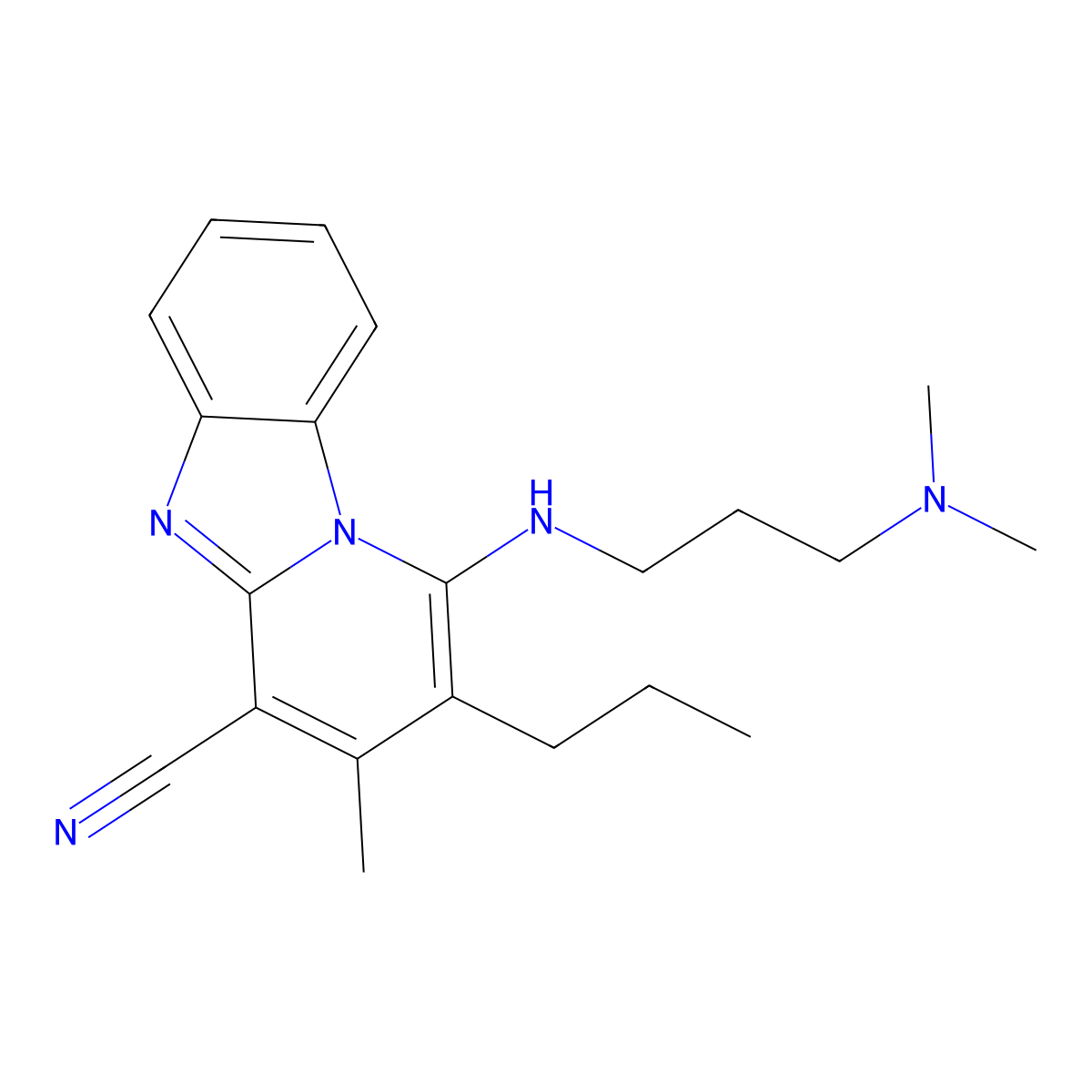 13-{[3-(Dimethylamino)propyl]amino}-11-methyl-12-propyl-1,8-diazatricyclo[7.4.0.0^{2,7}]trideca-2(7),3,5,8,10,12-hexaene-10-carbonitrile molecular structure, CAS 861111-39-9