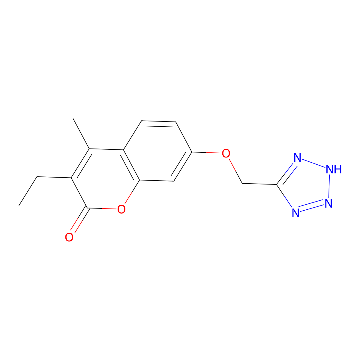 3-ethyl-4-methyl-7-(1H-tetrazol-5-ylmethoxy)-2H-chromen-2-one molecular structure, CAS 861111-59-3