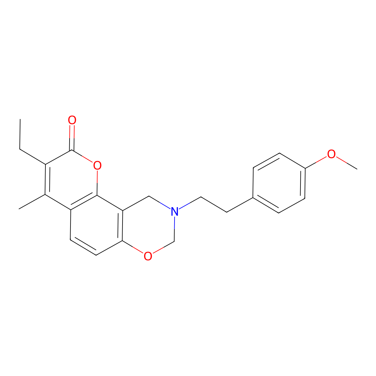 3-ethyl-9-(4-methoxyphenethyl)-4-methyl-9,10-dihydro-2H,8H-chromeno[8,7-e][1,3]oxazin-2-one molecular structure, CAS 861111-99-1