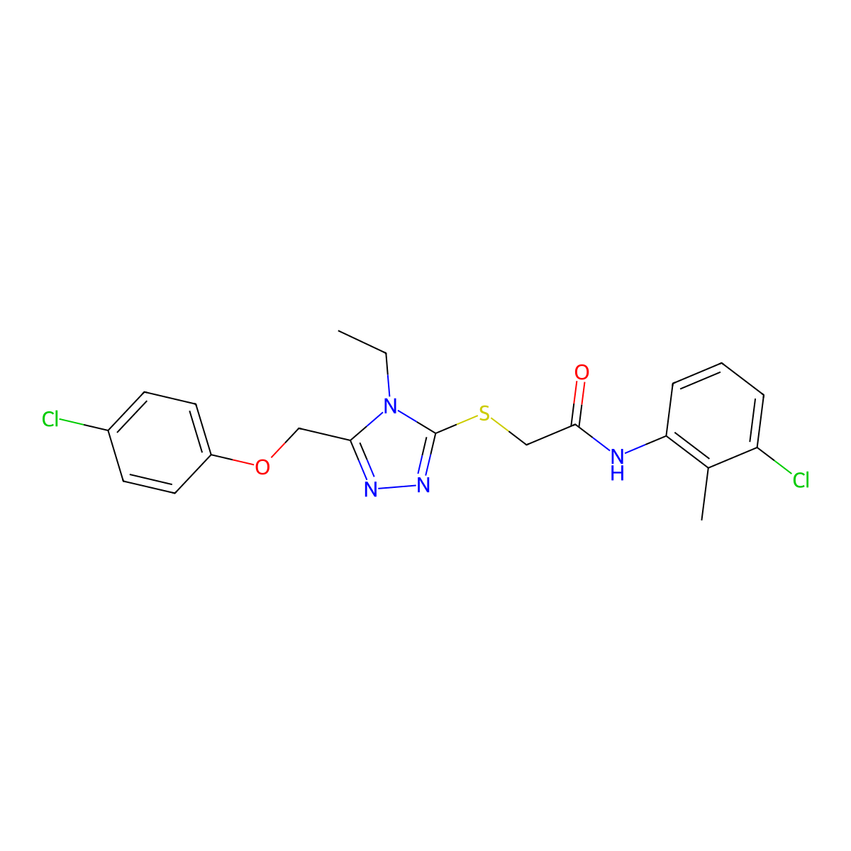 N-(3-chloro-2-methylphenyl)-2-({5-[(4-chlorophenoxy)methyl]-4-ethyl-4H-1,2,4-triazol-3-yl}sulfanyl)acetamide molecular structure, CAS 861112-03-0