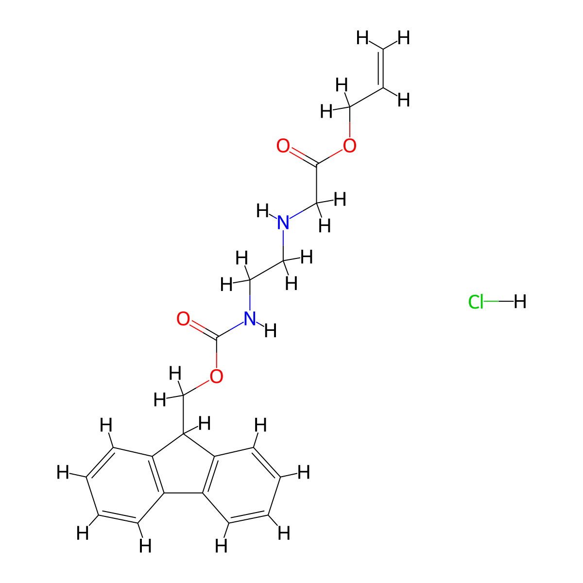 Allyl 2-((2-((((9H-fluoren-9-yl)methoxy)carbonyl)amino)ethyl)amino)acetate hydrochloride molecular structure, CAS 861114-47-8
