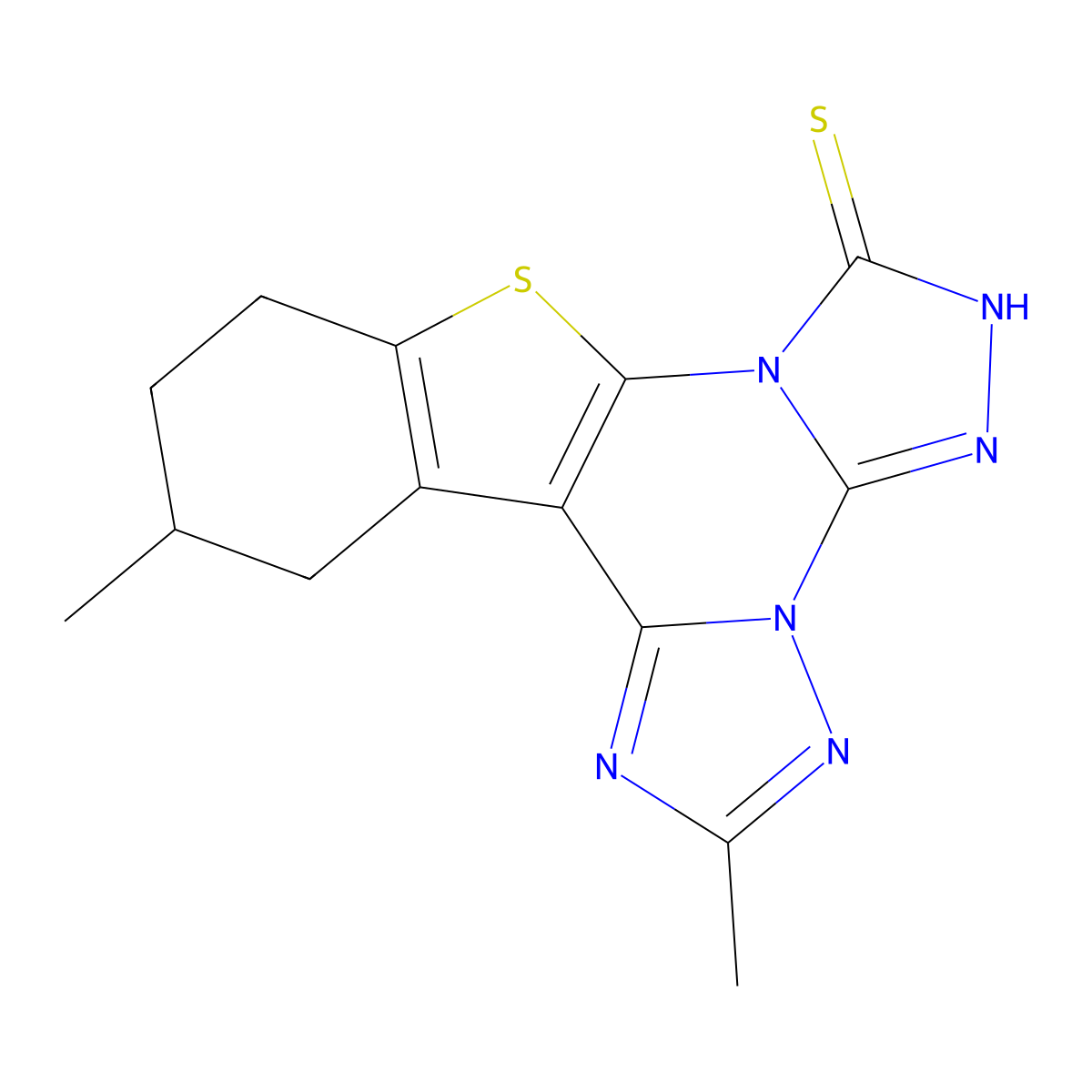 2,12-Dimethyl-10,11,12,13-tetrahydro[1]benzothieno[3,2-e]di[1,2,4]triazolo[4,3-a:1,5-c]pyrimidin-7-yl hydrosulfide molecular structure, CAS 861115-22-2