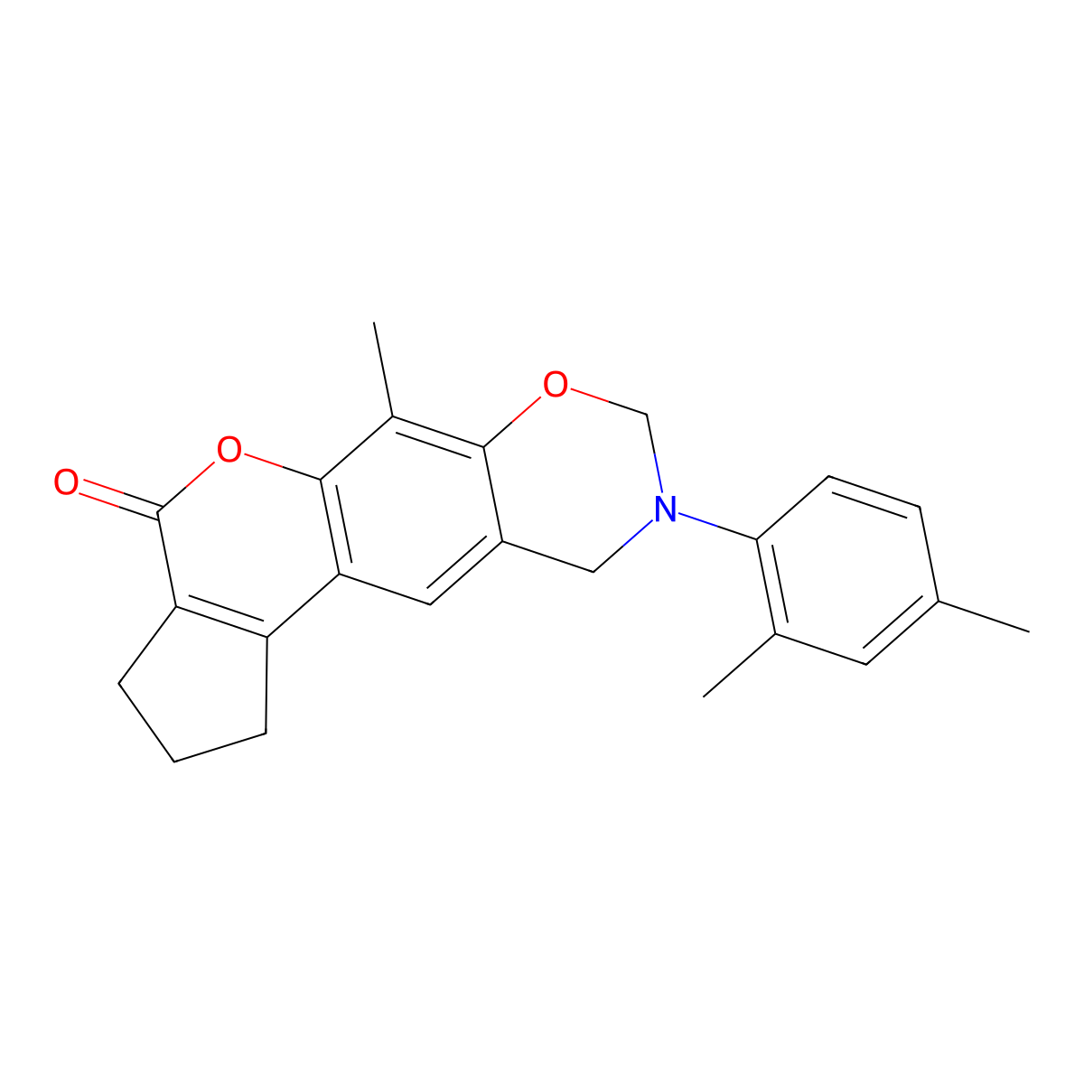 9-(2,4-dimethylphenyl)-6-methyl-2,3,9,10-tetrahydro-8H-cyclopenta[3,4]chromeno[6,7-e][1,3]oxazin-4(1H)-one molecular structure, CAS 861115-80-2