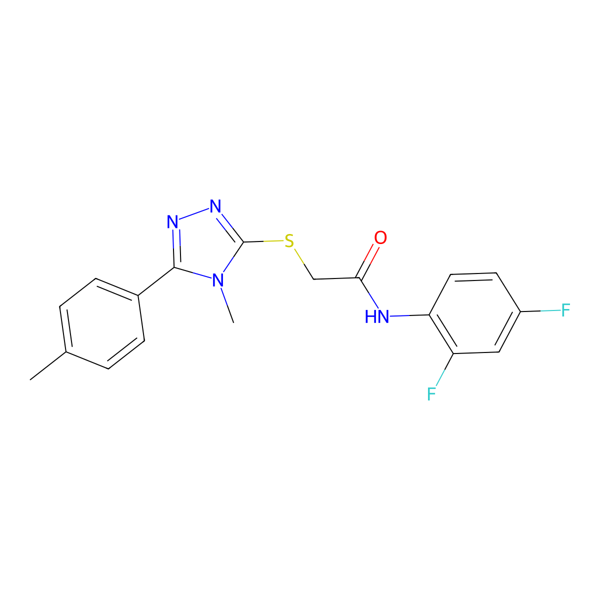 N-(2,4-difluorophenyl)-2-[[4-methyl-5-(4-methylphenyl)-1,2,4-triazol-3-yl]sulfanyl]acetamide molecular structure, CAS 861115-92-6