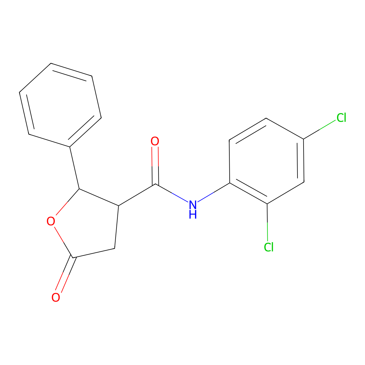 N-(2,4-dichlorophenyl)-5-oxo-2-phenyloxolane-3-carboxamide molecular structure, CAS 861116-35-0