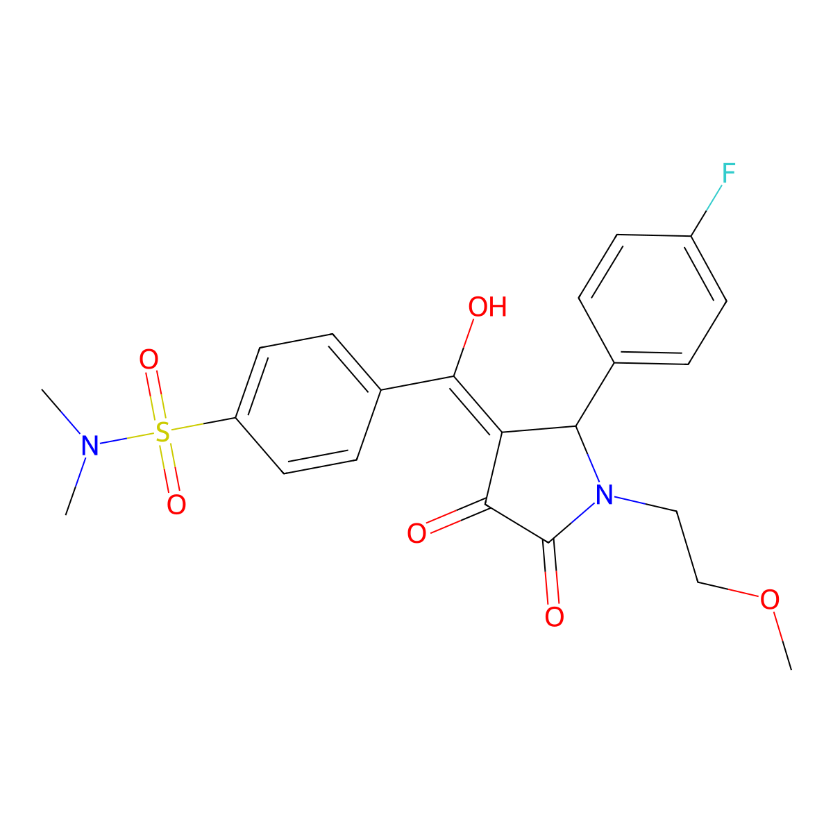 4-[2-(4-fluorophenyl)-4-hydroxy-1-(2-methoxyethyl)-5-oxo-2,5-dihydro-1H-pyrrole-3-carbonyl]-N,N-dimethylbenzene-1-sulfonamide molecular structure, CAS 861117-07-9