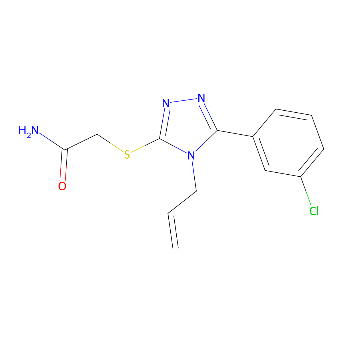2-[[5-(3-Chlorophenyl)-4-prop-2-enyl-1,2,4-triazol-3-yl]sulfanyl]acetamide molecular structure, CAS 861117-72-8