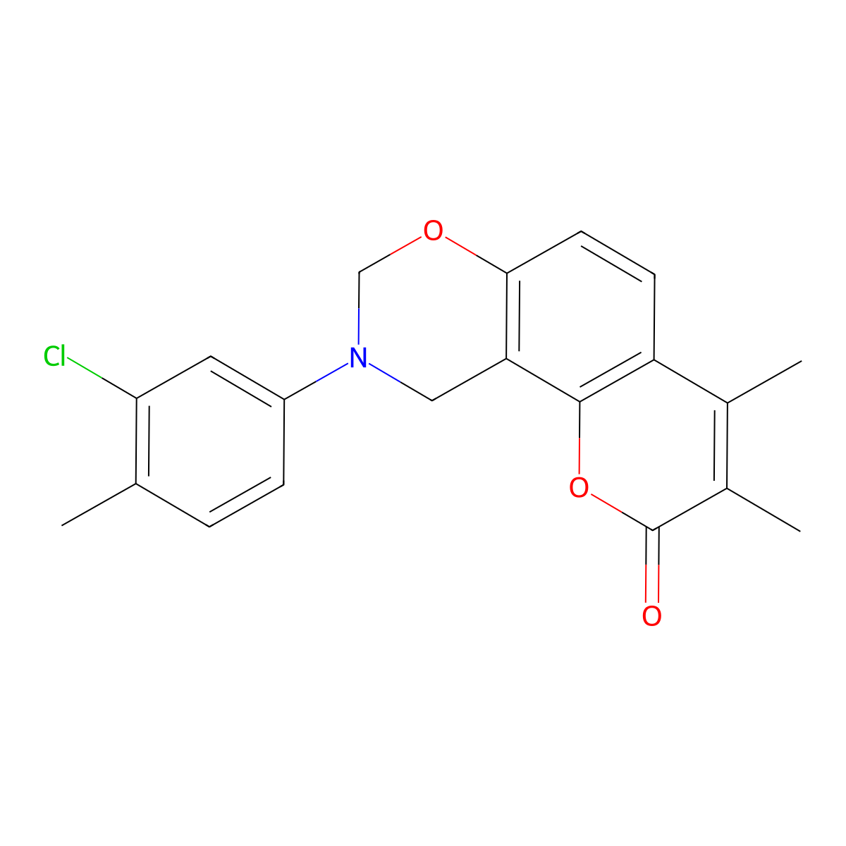 9-(3-chloro-4-methylphenyl)-3,4-dimethyl-9,10-dihydro-2H,8H-chromeno[8,7-e][1,3]oxazin-2-one molecular structure, CAS 861117-82-0