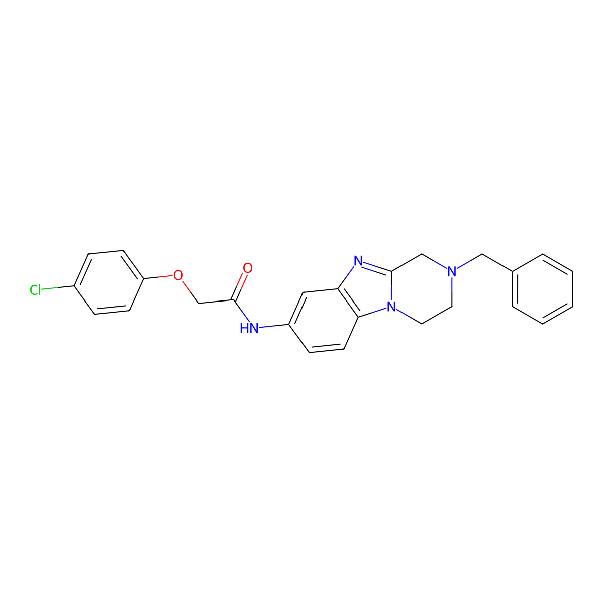 N-(2-benzyl-1,2,3,4-tetrahydropyrazino[1,2-a]benzimidazol-8-yl)-2-(4-chlorophenoxy)acetamide molecular structure, CAS 861121-99-5
