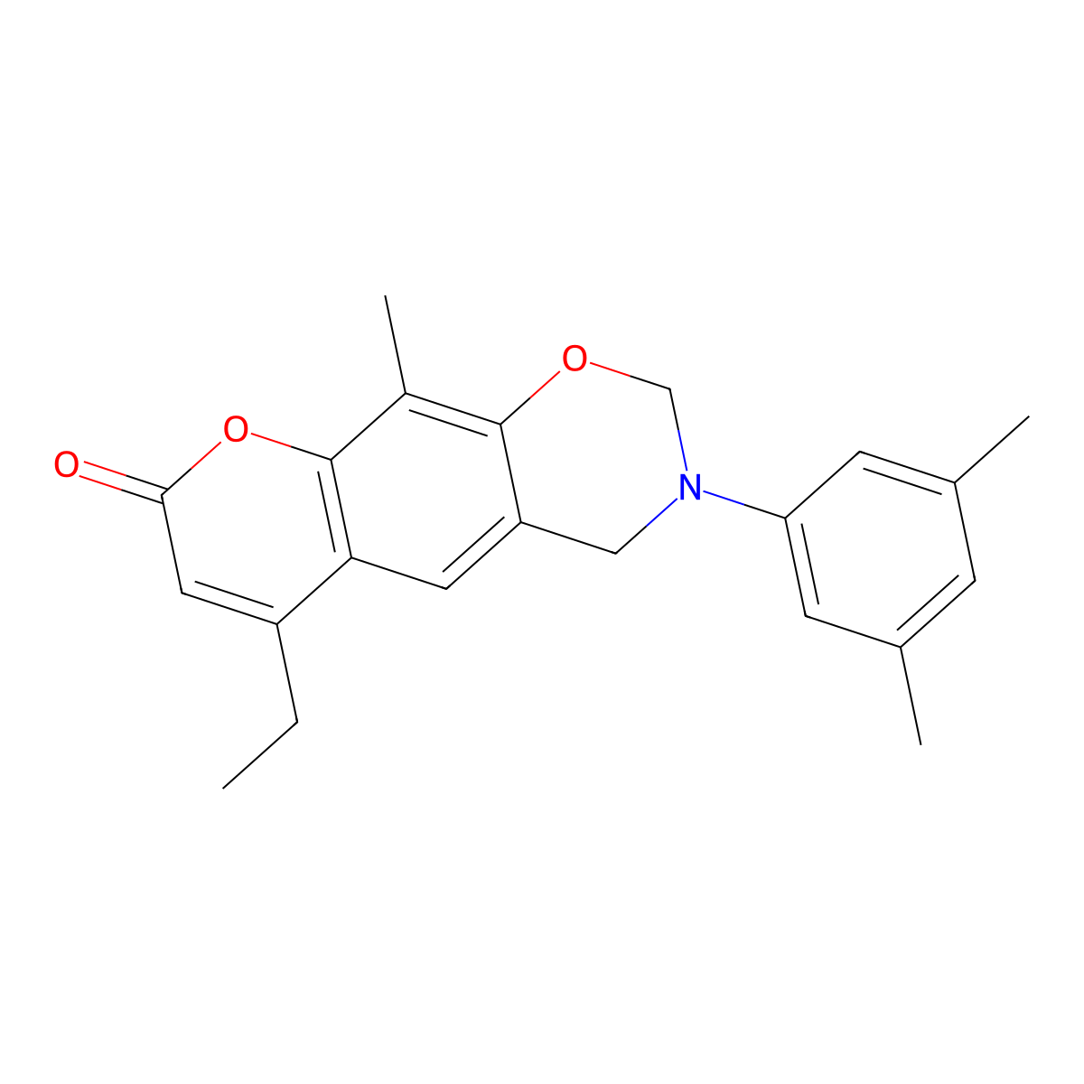3-(3,5-dimethylphenyl)-6-ethyl-10-methyl-3,4-dihydro-2H,8H-chromeno[6,7-e][1,3]oxazin-8-one molecular structure, CAS 861122-11-4