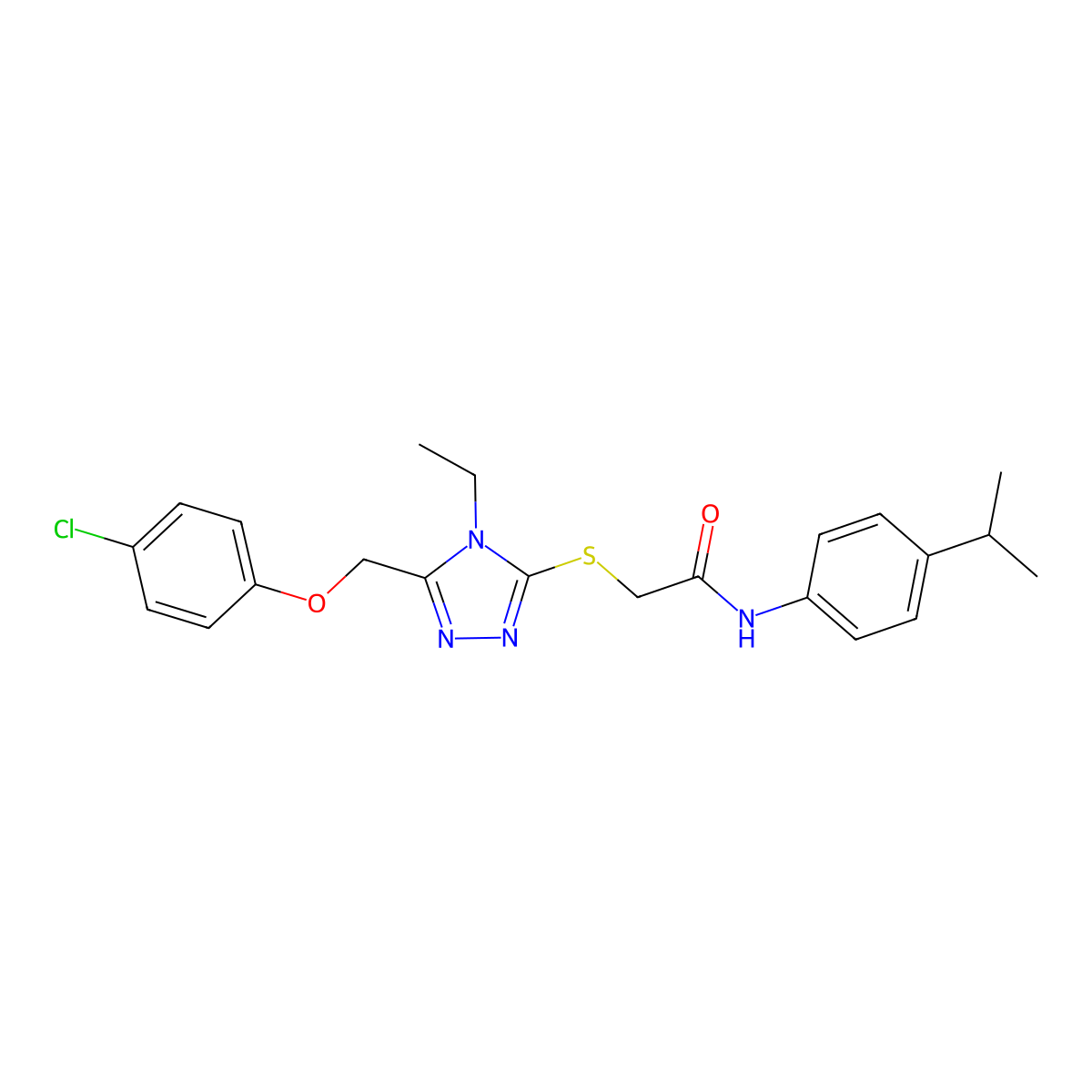 2-({5-[(4-chlorophenoxy)methyl]-4-ethyl-4H-1,2,4-triazol-3-yl}sulfanyl)-N-[4-(propan-2-yl)phenyl]acetamide molecular structure, CAS 861122-37-4