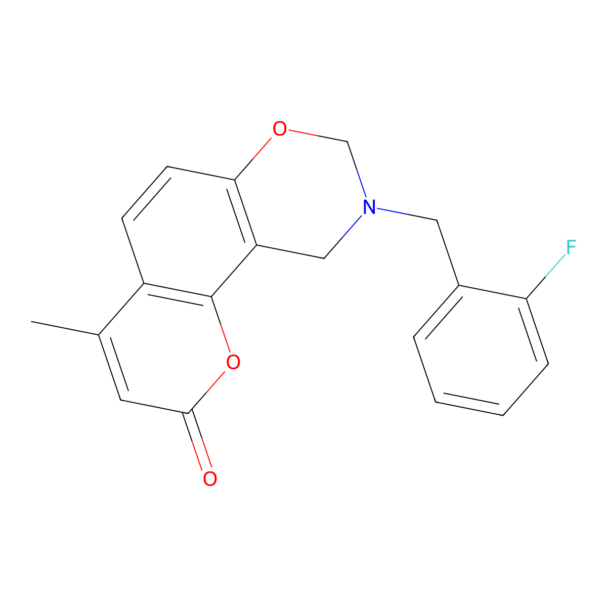 9-(2-fluorobenzyl)-4-methyl-9,10-dihydro-2H,8H-chromeno[8,7-e][1,3]oxazin-2-one molecular structure, CAS 861122-47-6
