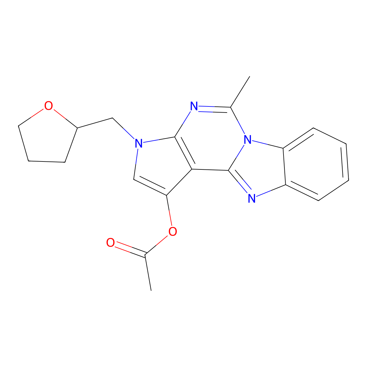 5-methyl-3-((tetrahydrofuran-2-yl)methyl)-3H-benzo[4,5]imidazo[1,2-c]pyrrolo[3,2-e]pyrimidin-1-yl acetate molecular structure, CAS 861124-18-7