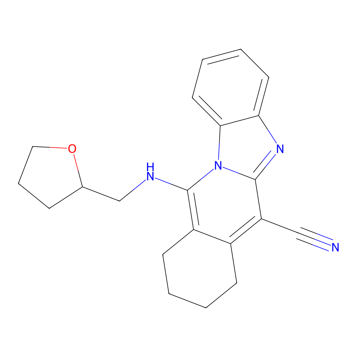 11-(Oxolan-2-ylmethylamino)-7,8,9,10-tetrahydrobenzimidazolo[1,2-b]isoquinoline-6-carbonitrile molecular structure, CAS 861124-44-9