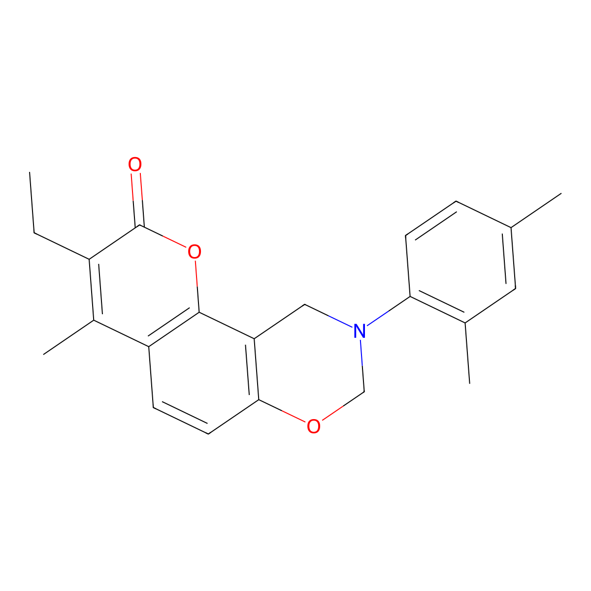 9-(2,4-dimethylphenyl)-3-ethyl-4-methyl-9,10-dihydro-2H,8H-chromeno[8,7-e][1,3]oxazin-2-one molecular structure, CAS 861138-71-8