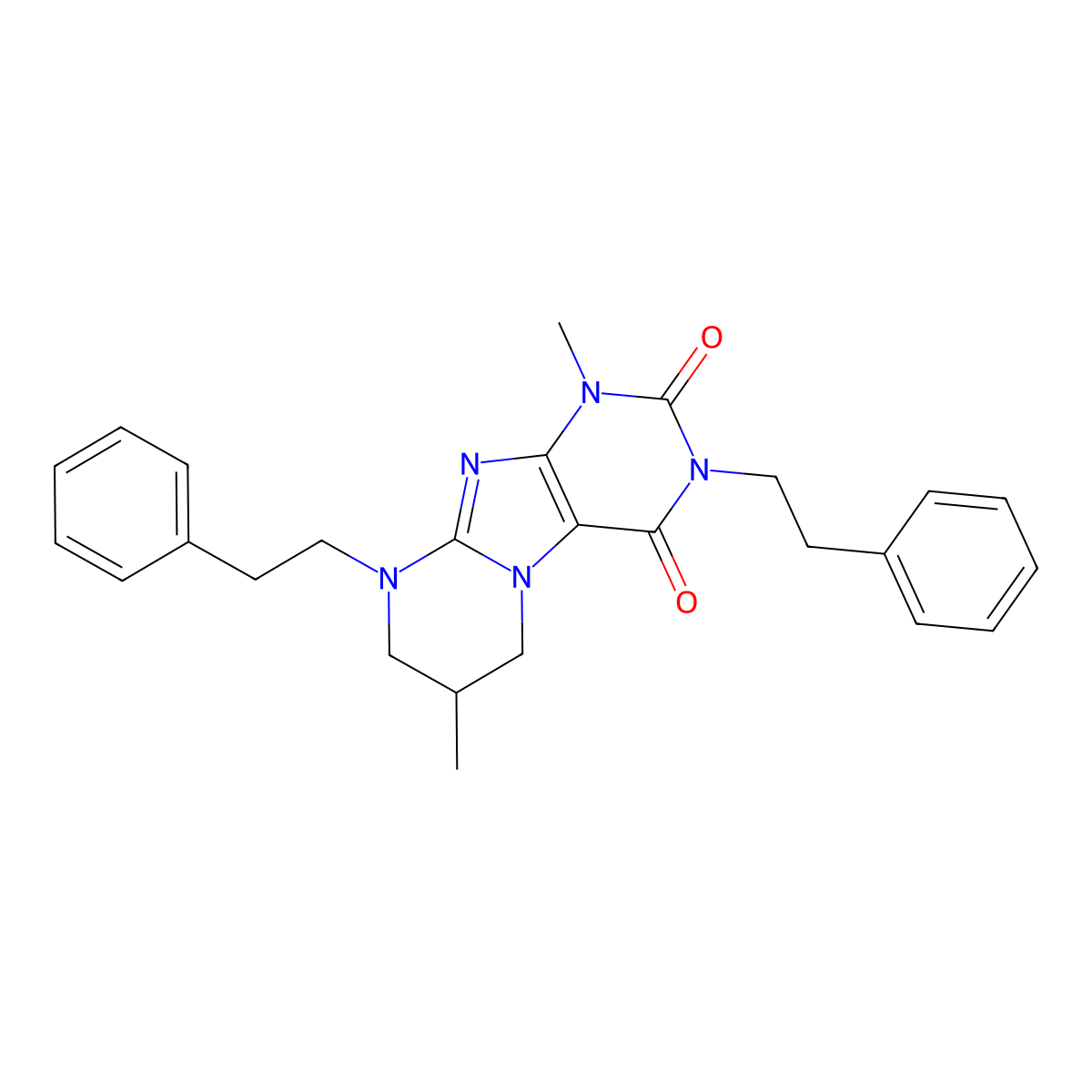 1,7-dimethyl-3,9-diphenethyl-6,7,8,9-tetrahydropyrimido[2,1-f]purine-2,4(1H,3H)-dione molecular structure, CAS 861138-85-4